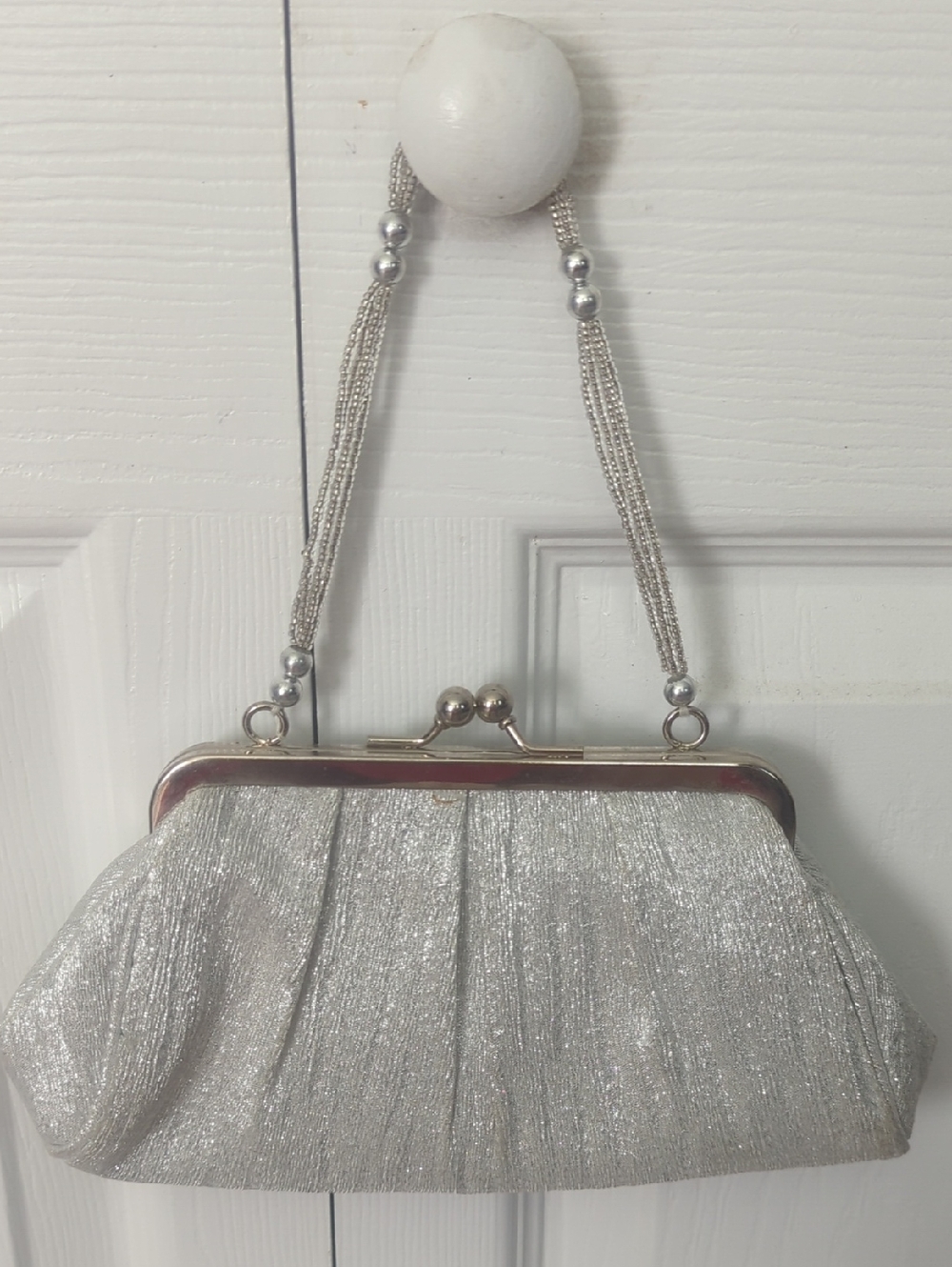La Regale Silver Sparkle Evening Clutch with Beaded Strap